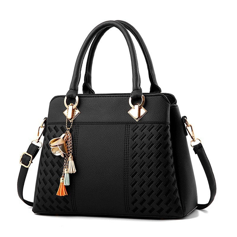 LKEEP PU Tassel Tote Bag