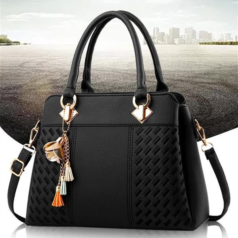 LKEEP PU Tassel Tote Bag