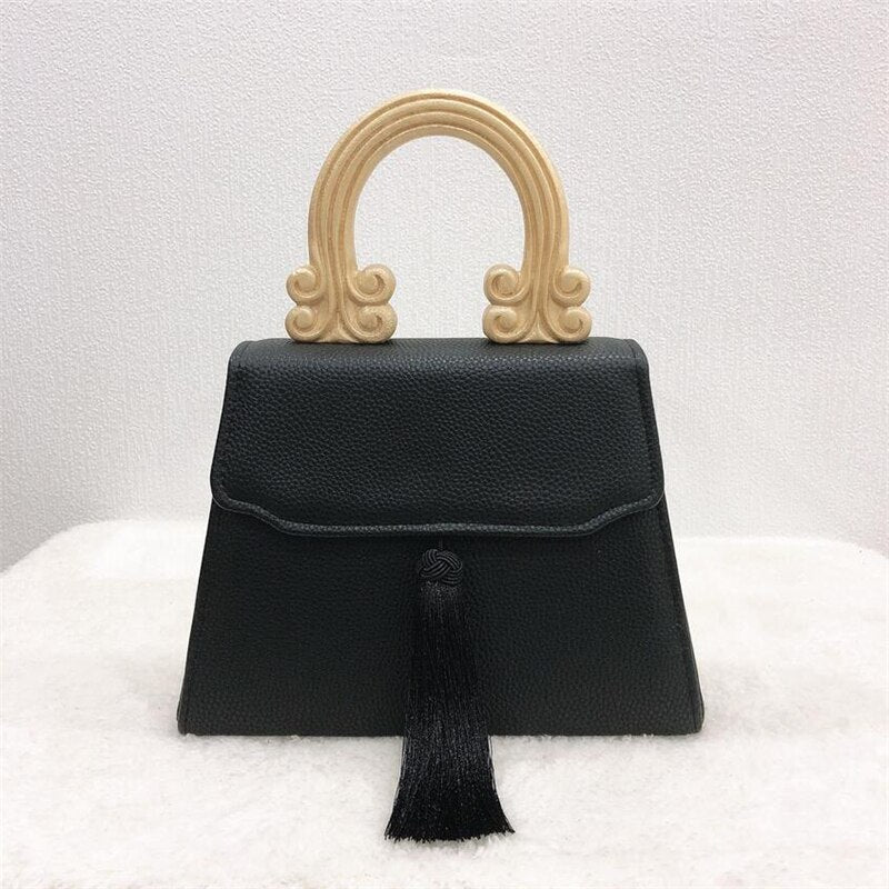 Vintage Tassel Wooden-Handle Bag