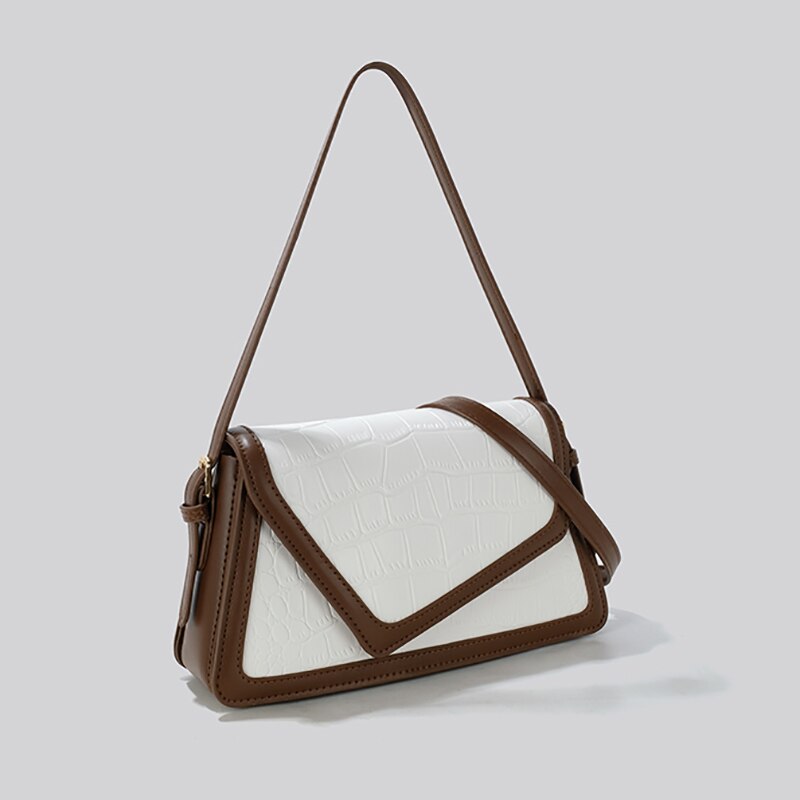 Contrast-Colour PU Shoulder Bag