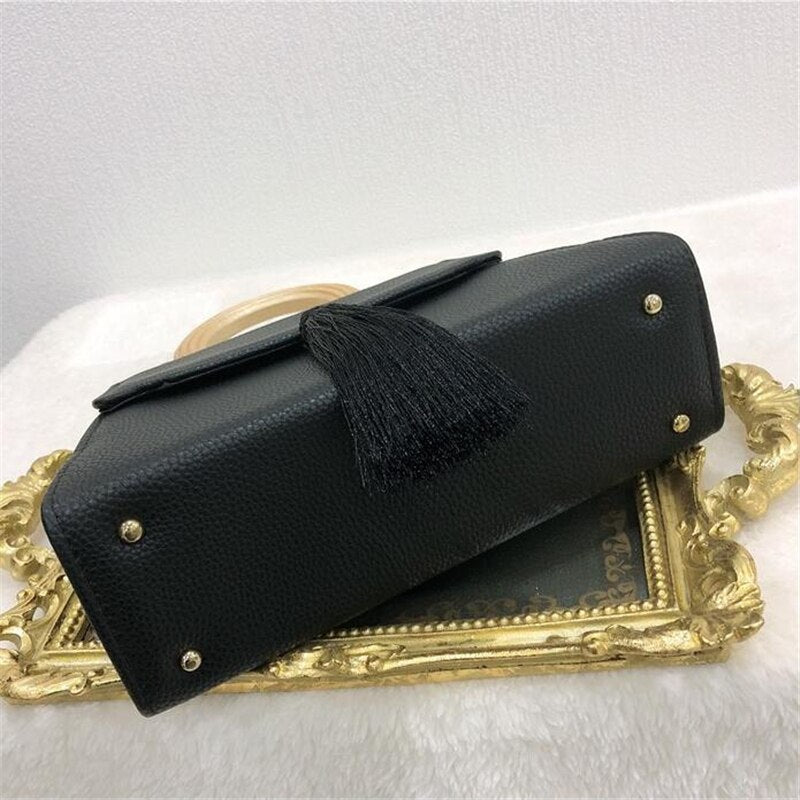 Vintage Tassel Wooden-Handle Bag