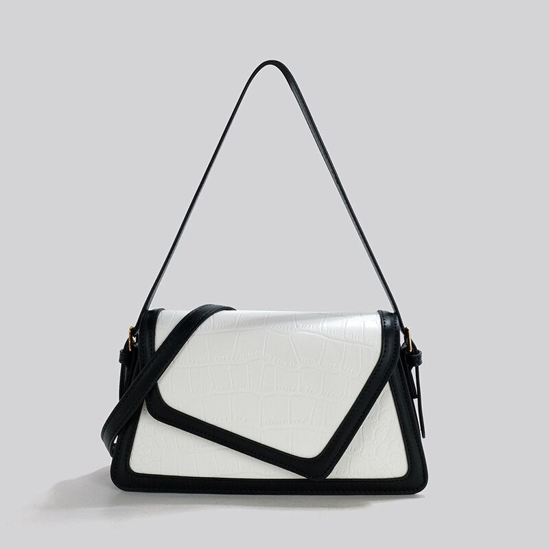 Contrast-Colour PU Shoulder Bag