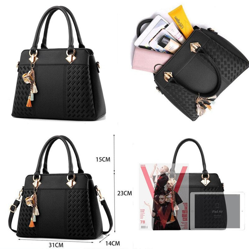 LKEEP PU Tassel Tote Bag