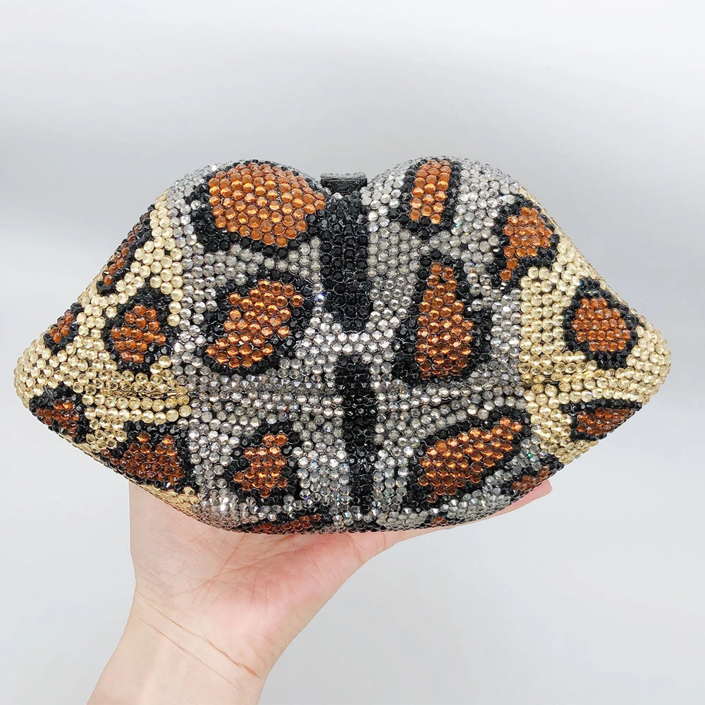 Leopard-Print Rhinestone Evening Clutch