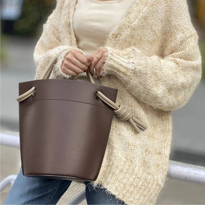 Contrast Drawstring Bucket Bag