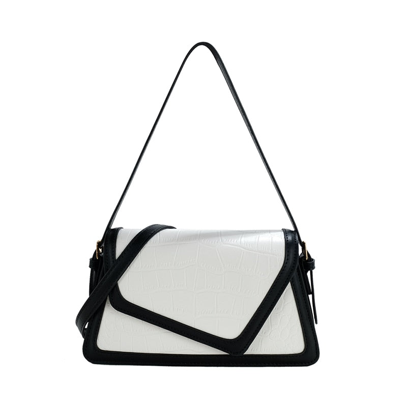 Contrast-Colour PU Shoulder Bag