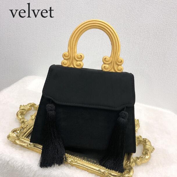 Vintage Tassel Wooden-Handle Bag