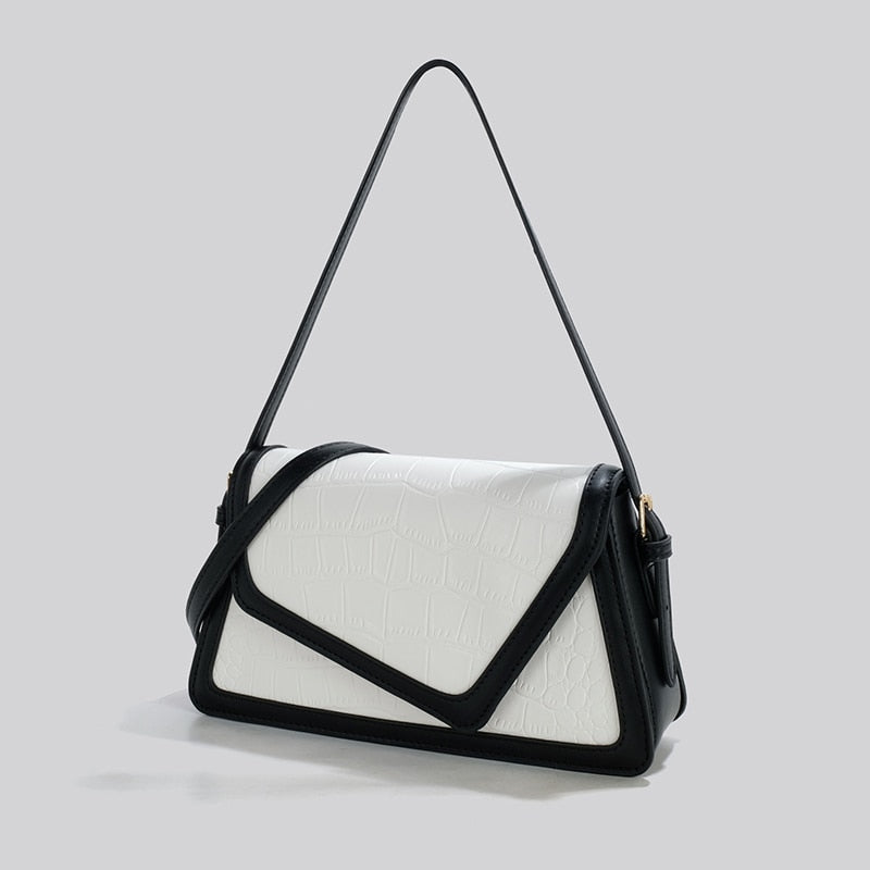 Contrast-Colour PU Shoulder Bag