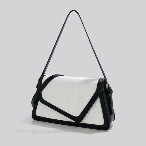 Contrast-Colour PU Shoulder Bag