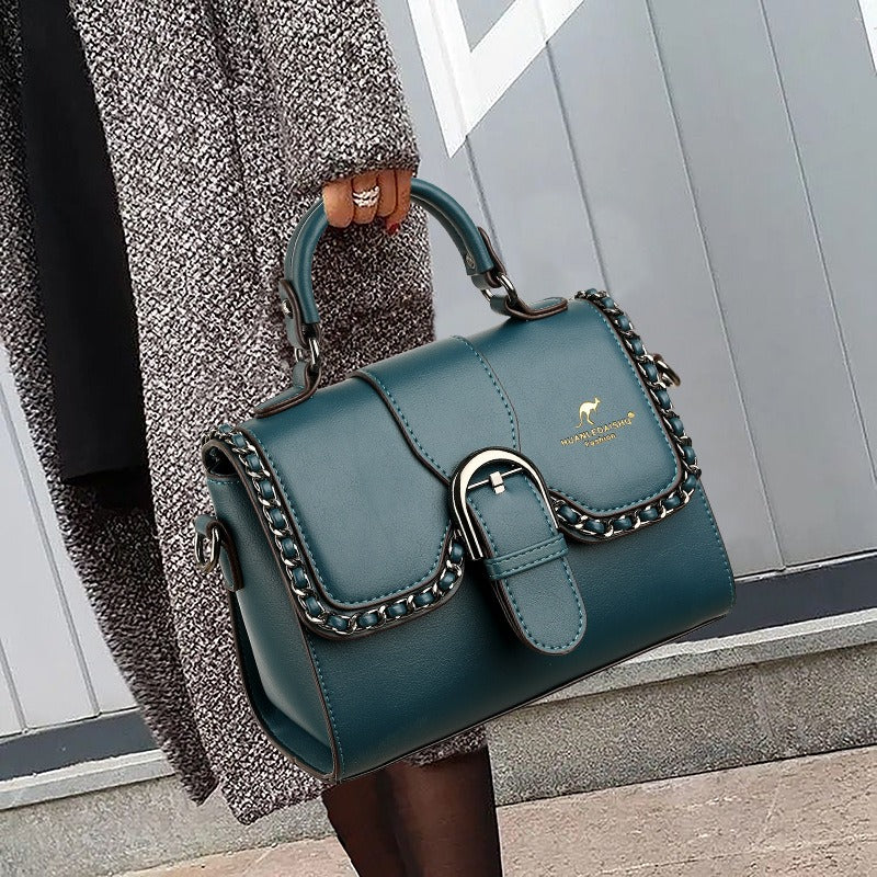 Magnetic-Clasp PU Shoulder Bag