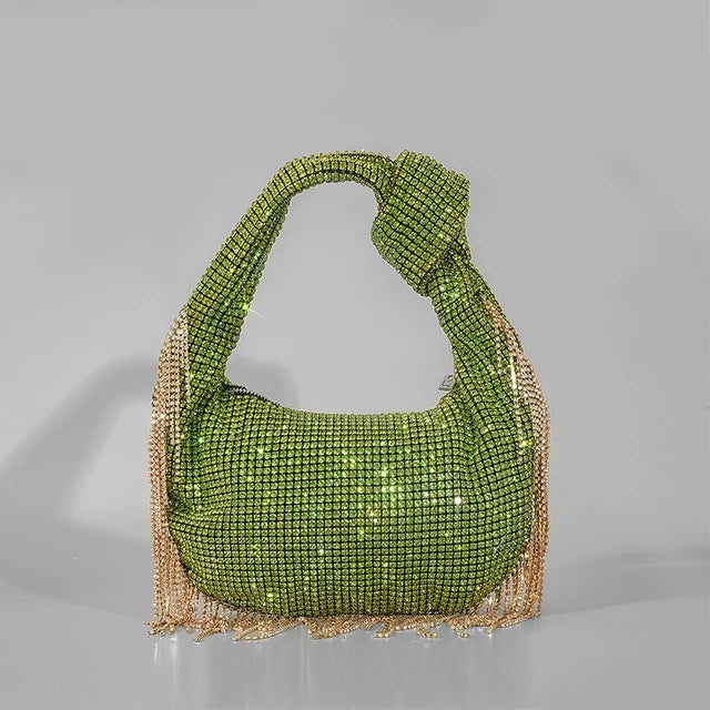 Knotted-Handle Rhinestone Evening Bag