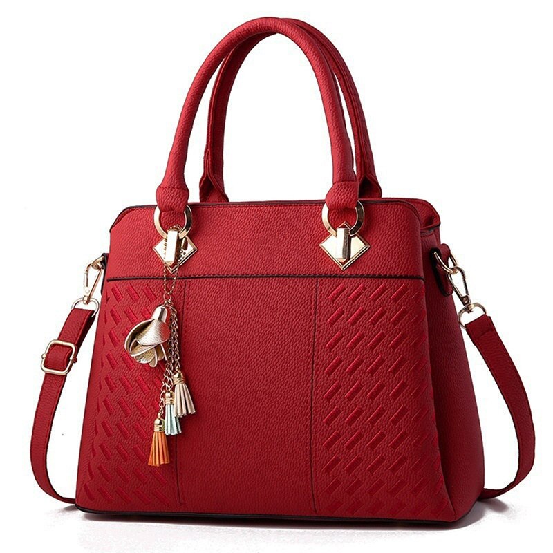 LKEEP PU Tassel Tote Bag