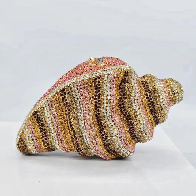 Gold Rhinestone Conch Clutch