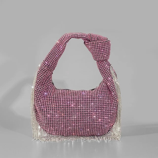 Knotted-Handle Rhinestone Evening Bag