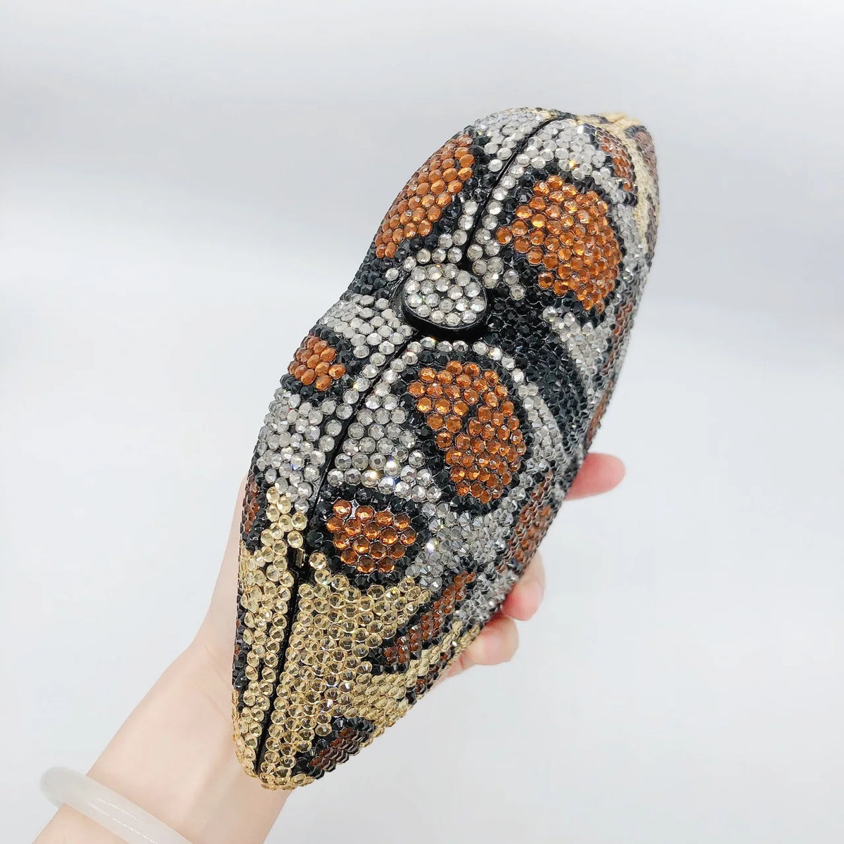 Leopard-Print Rhinestone Evening Clutch
