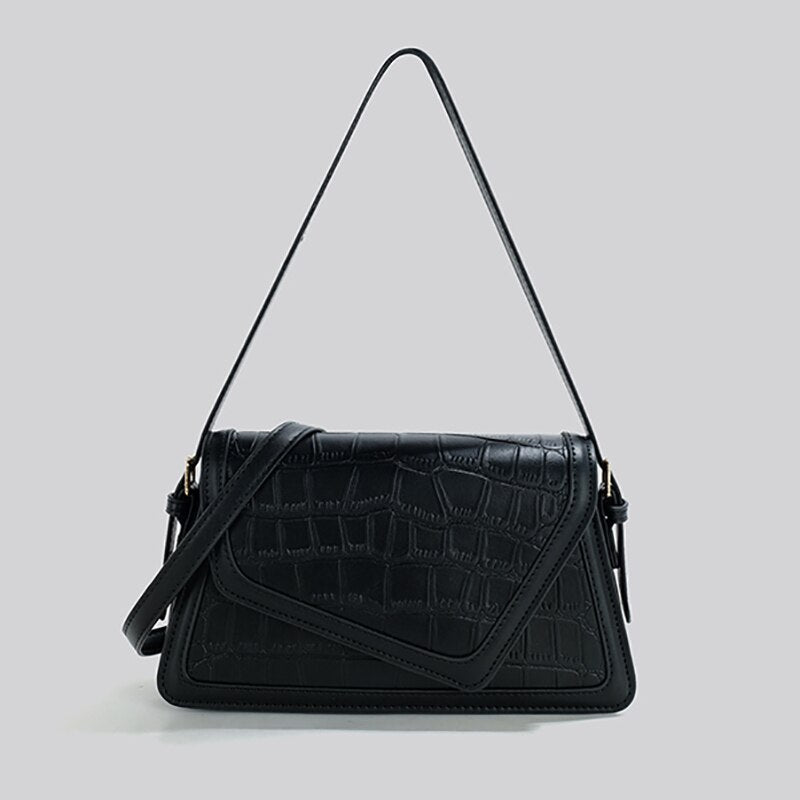 Contrast-Colour PU Shoulder Bag