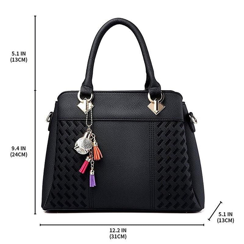 LKEEP PU Tassel Tote Bag
