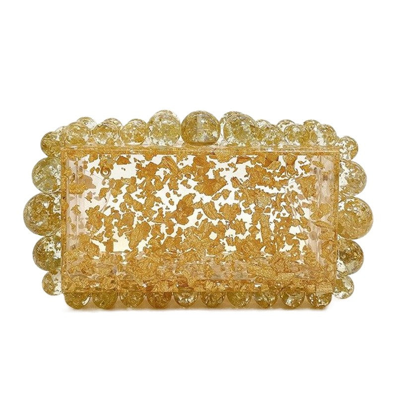 Gold-Foil Acrylic Box Clutch