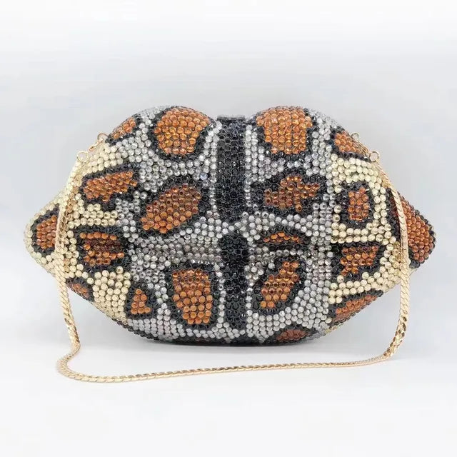 Leopard-Print Rhinestone Evening Clutch