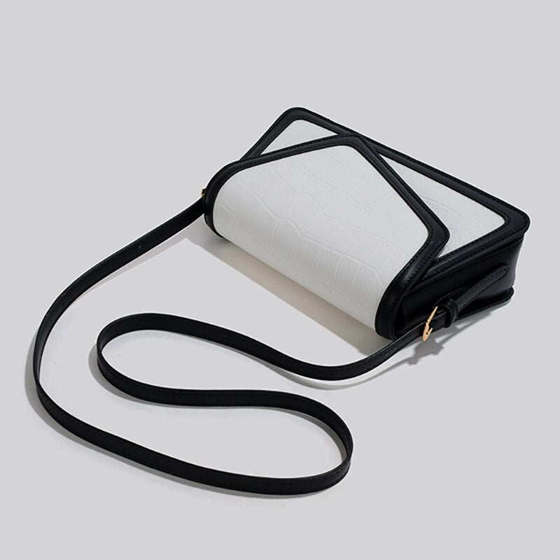 Contrast-Colour PU Shoulder Bag