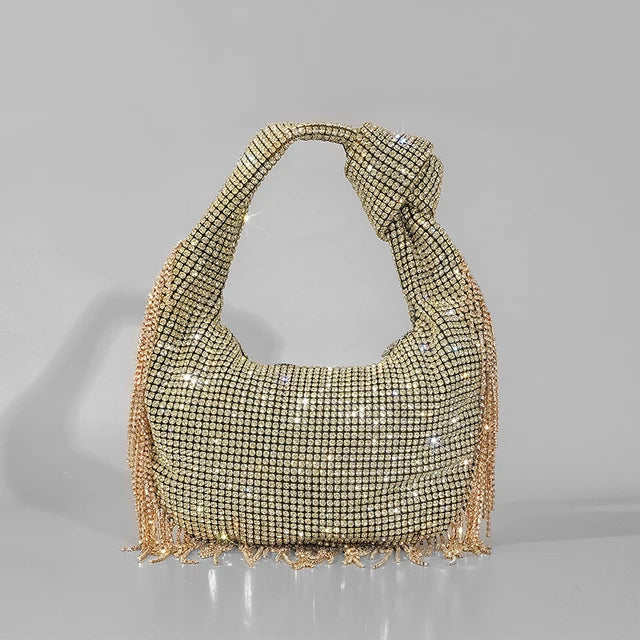 Knotted-Handle Rhinestone Evening Bag