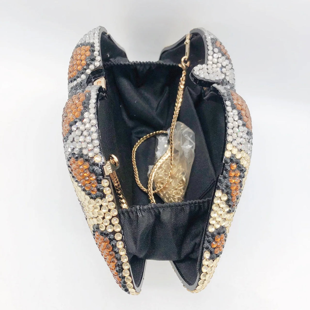 Leopard-Print Rhinestone Evening Clutch