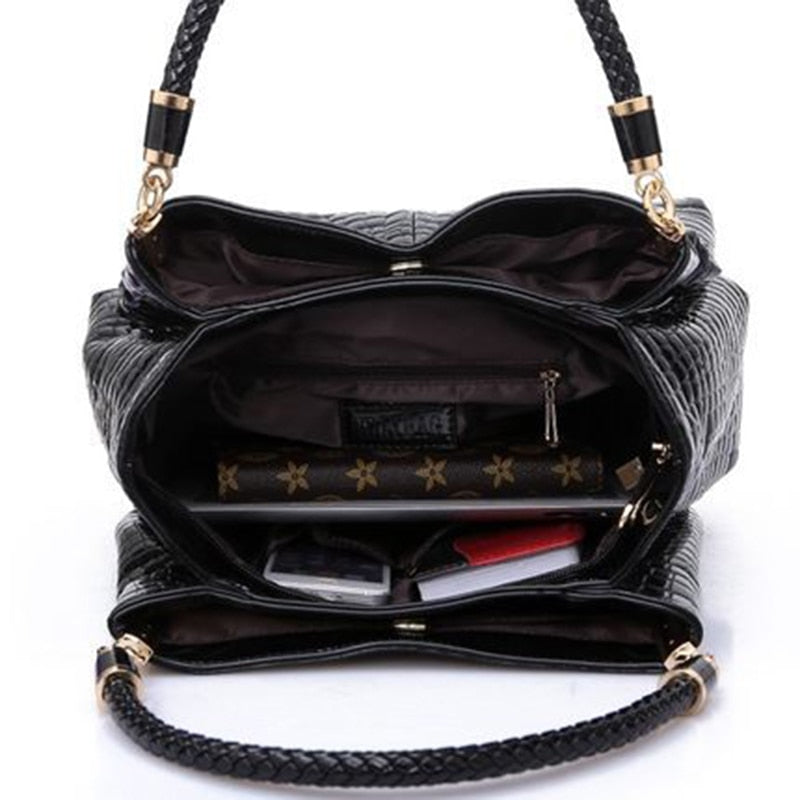 Croc-Effect PU Shoulder Bag