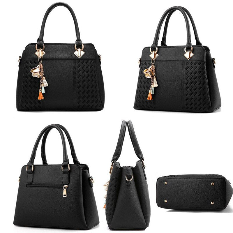 LKEEP PU Tassel Tote Bag